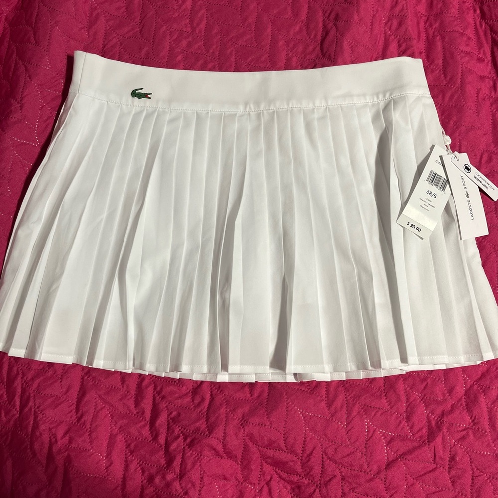 Lacoste White Pleated Tennis Skirt with Green Crocodile Logo